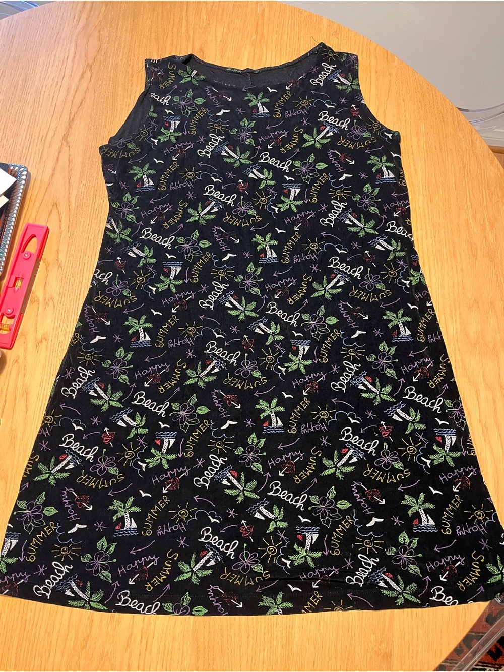 Vintage Black Beach Print Tank Dress